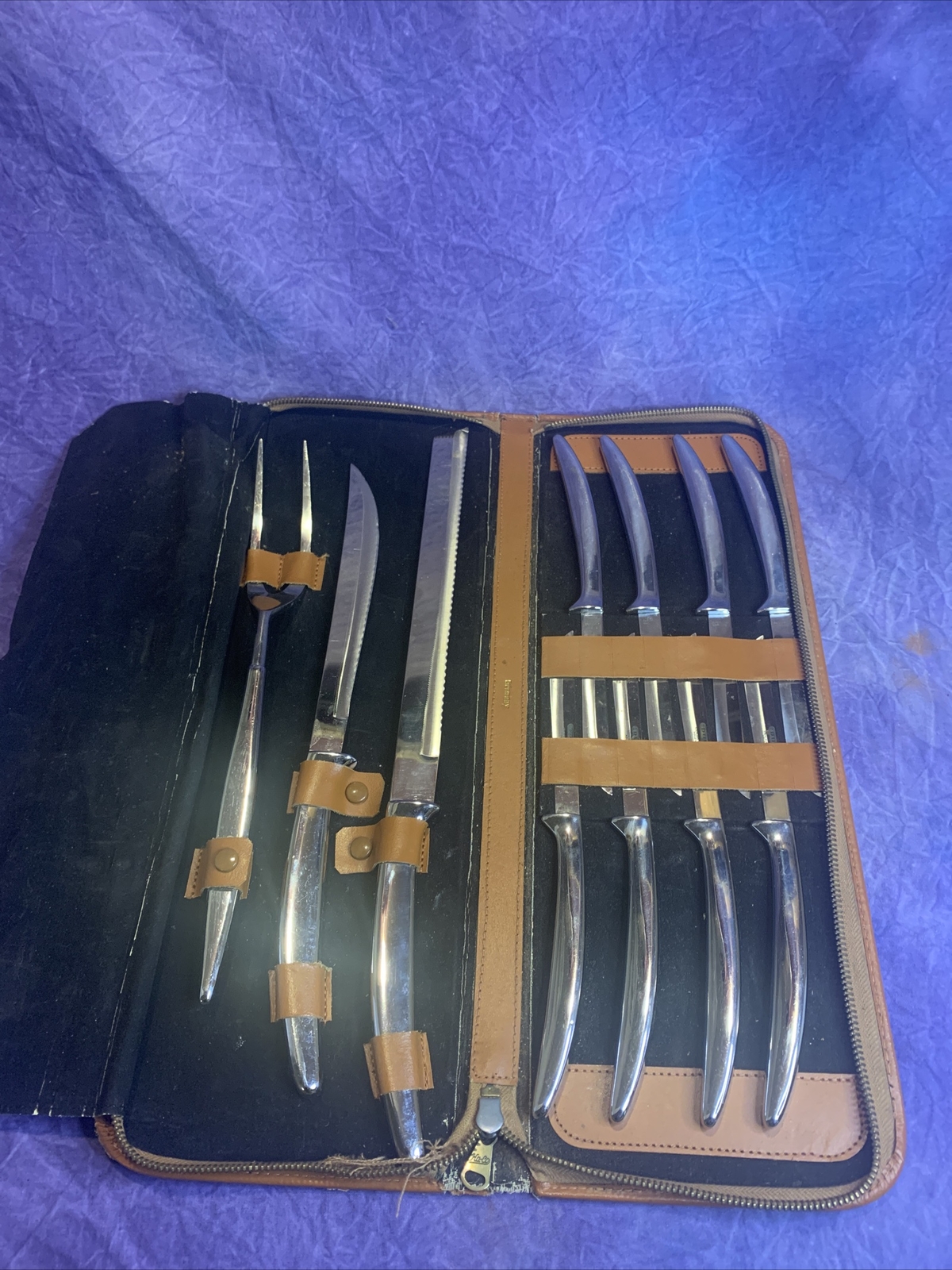 VINTAGE DUREX SOLINGEN GERMANY 11 PIECE KNIFE SET W/ CASE ZIPPER DOESN’T WORK