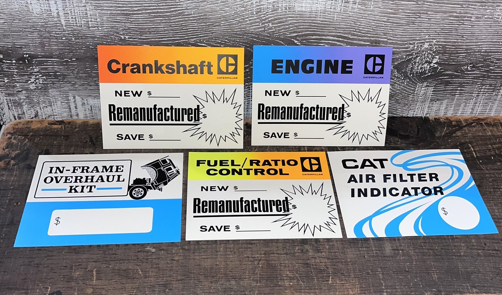 Lot of 5 Vintage CAT Dealer Display Sign Tractor NOS Minty - Pricing Cards
