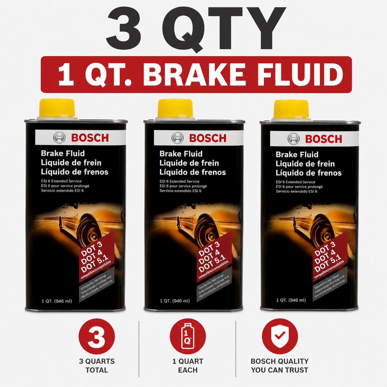 3x BOSCH ESI6-32N Low Viscosity, Extended Life Brake Fluid ESI6-32N, 1 Quarts