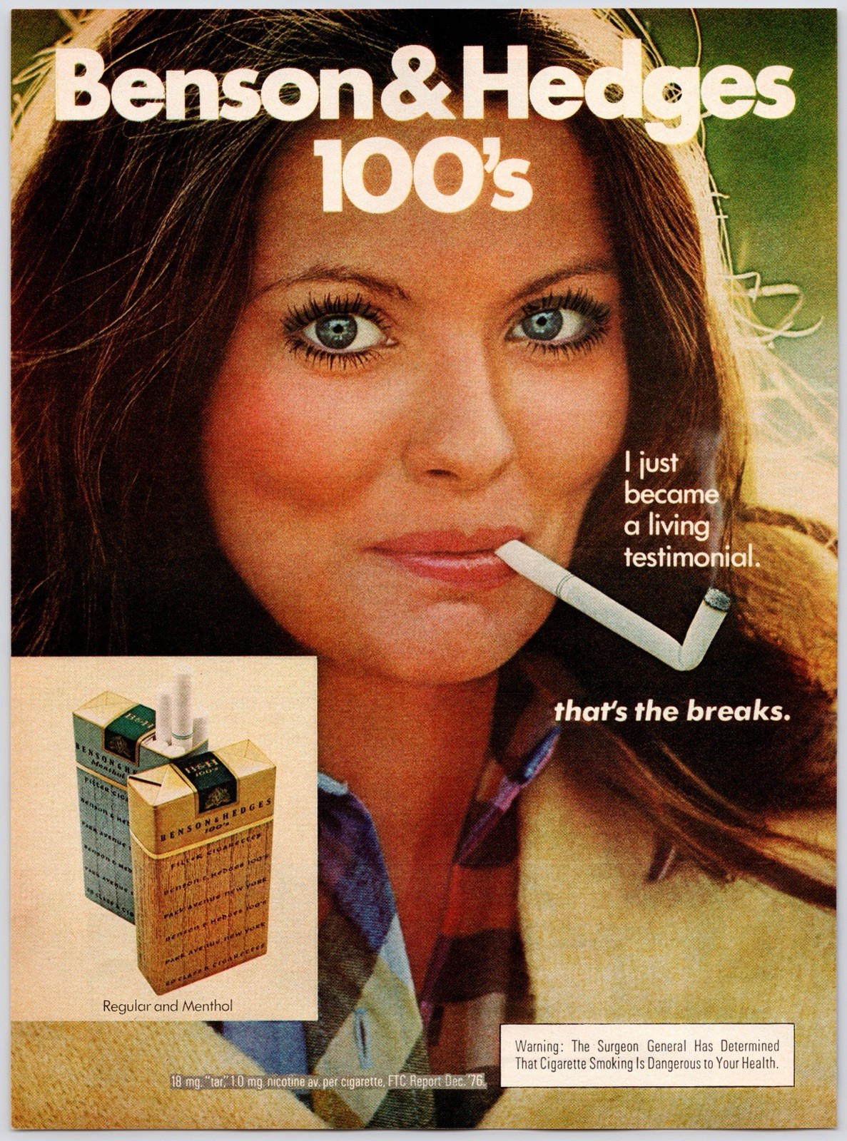 Benson & Hedges 100s Fashion Pretty Woman Wall Art Decor Vintage Print Ad 1970s