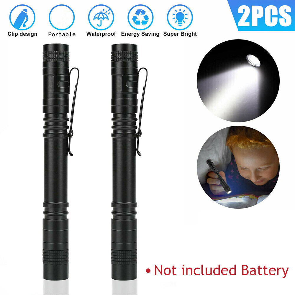 2PCS Mini Small Torch Super Bright LED Flashlight Penlight with Clip Pocket