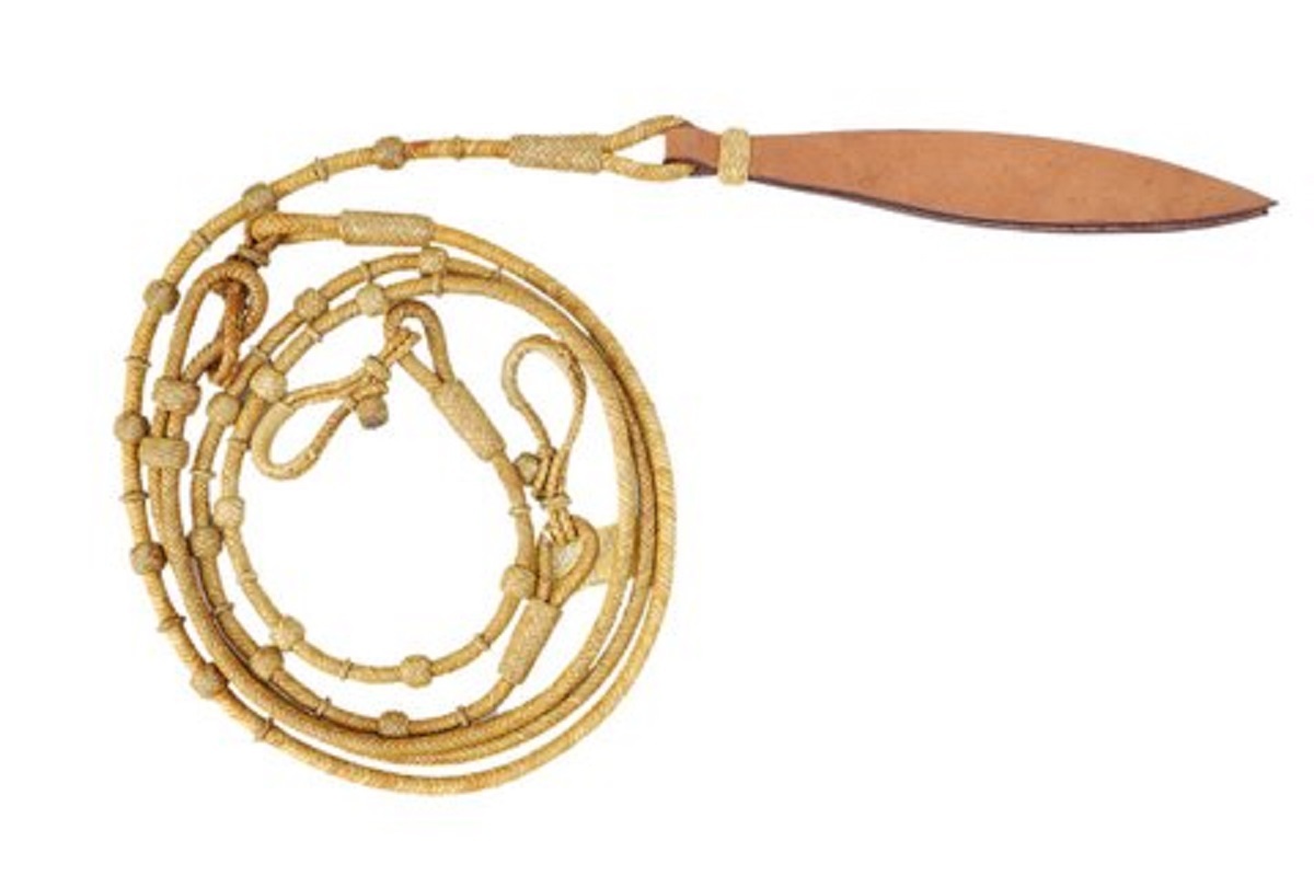 Western Natural Leather Rawhide Braided Rommel Reins With Leather Popper 8502