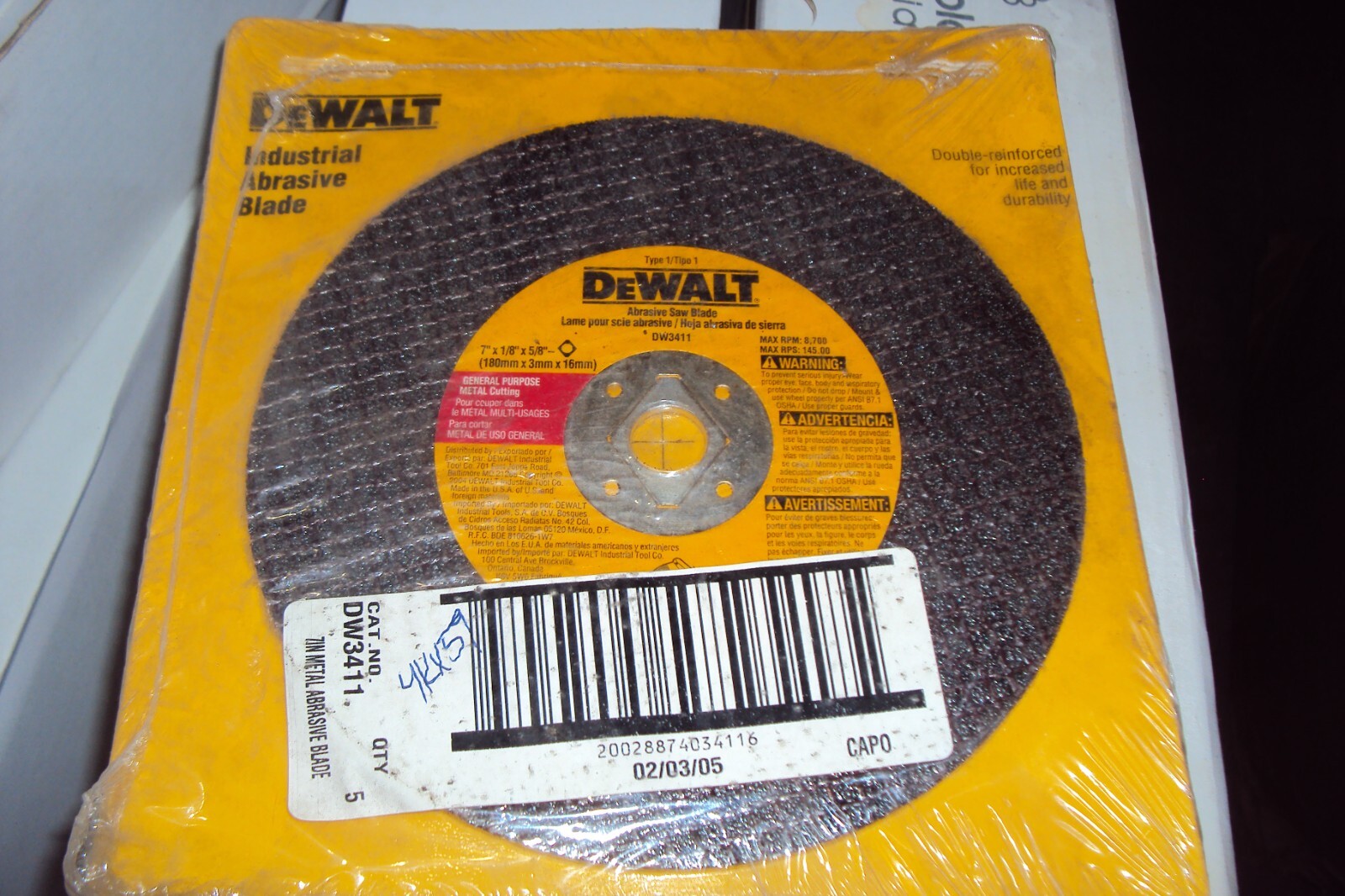 DeWALT DW3411  Industrial Abrasive Blade -7" X 1/8" X 5/8" Metal Cuttin (PK/ 5 )