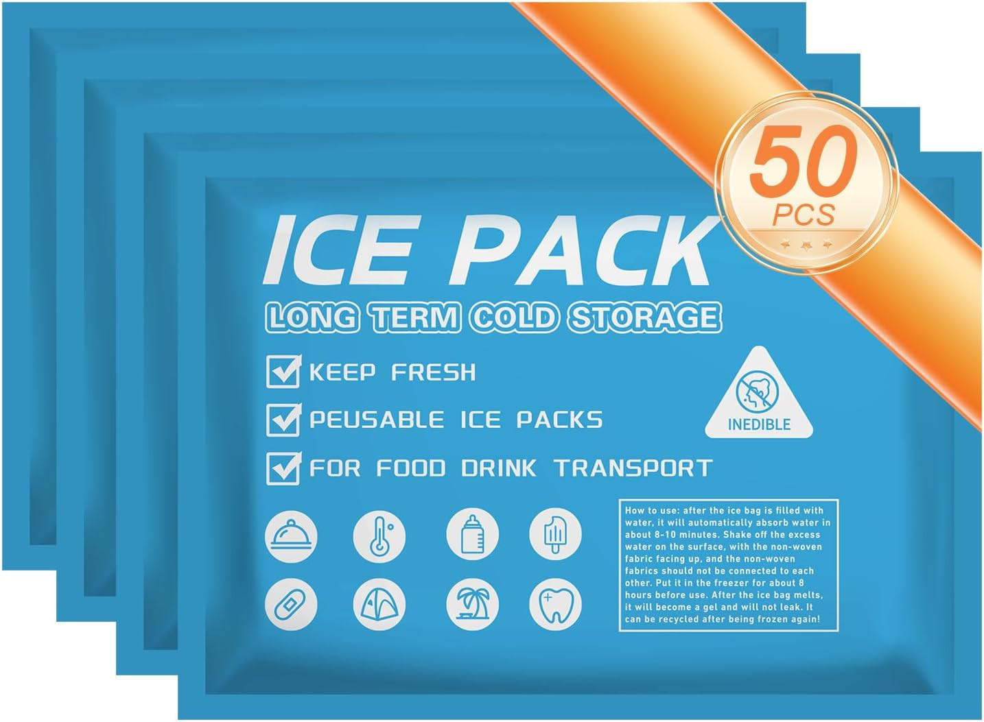 Ice Packs for Coolers Shipping Lunch Box Cold Cooler Bag Long Lasting Reusable I