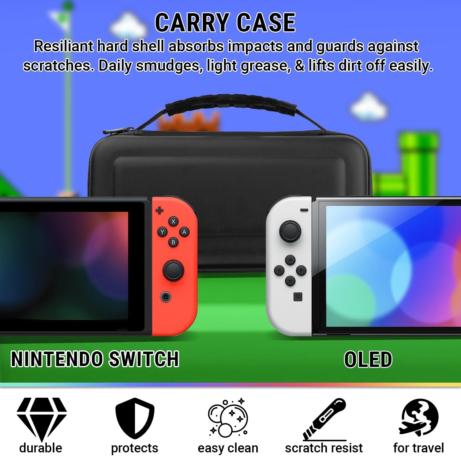 Nintendo Switch Accessory Bundle Kit - Case, Screen Protector, Joy-Con Grips & W