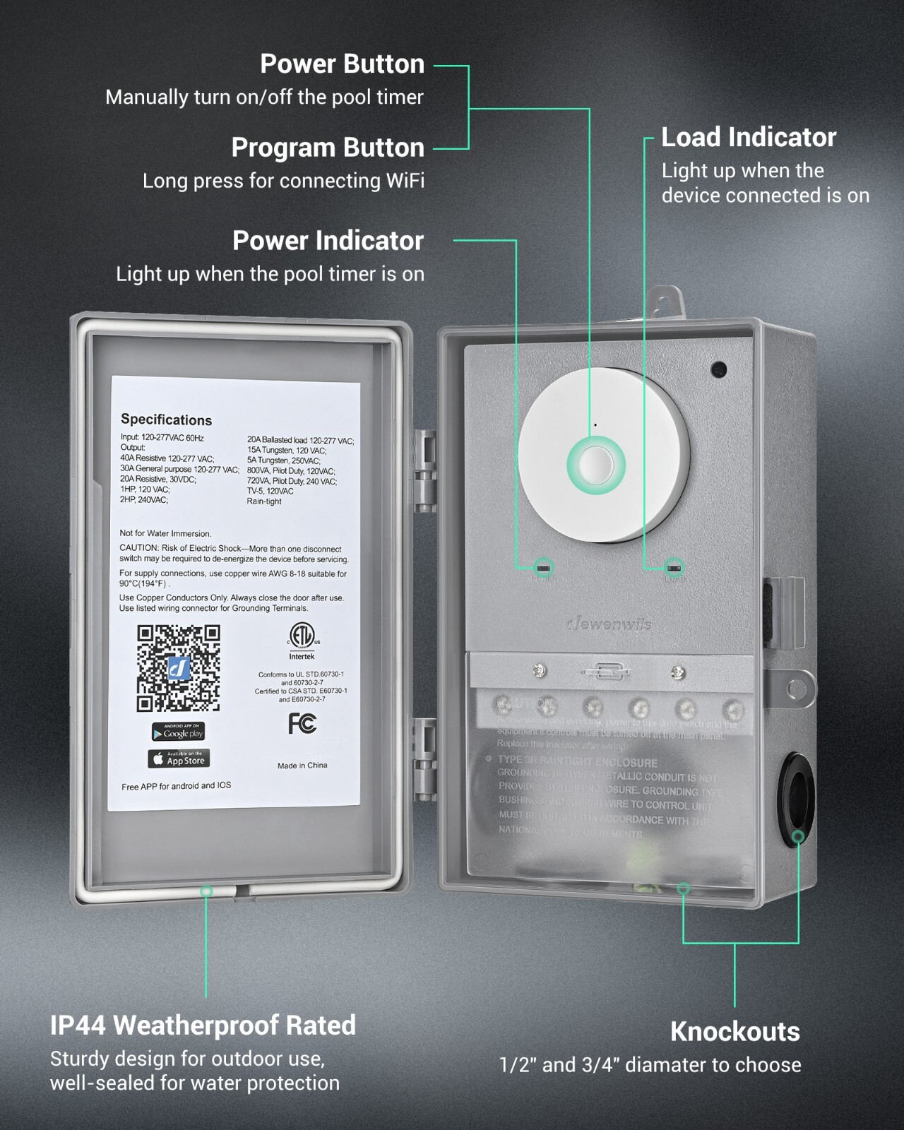 DEWENWIL WiFi Pool Pump Timer, Heavy Duty Wireless Controller Timer Water Heater