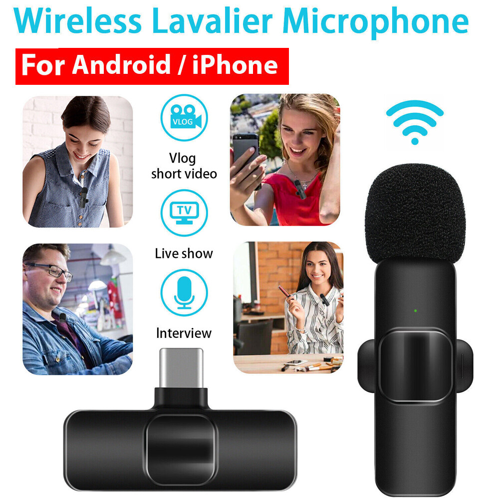 Wireless Lavalier Microphone Mini Mic Audio Video Recording For iPhone Android