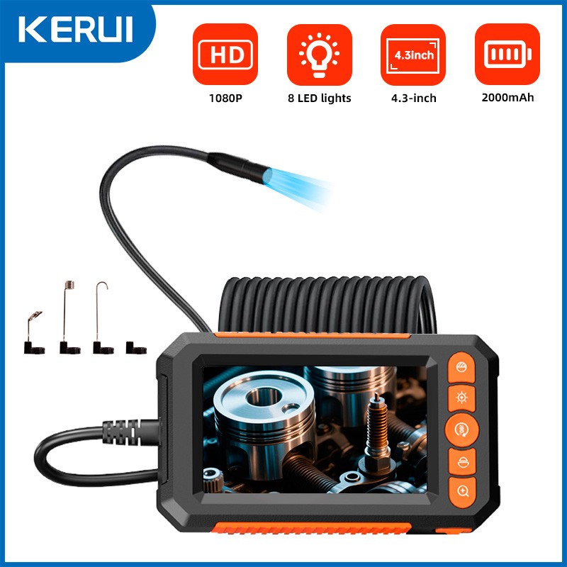 KERUI 1M Flexible Borescope 4.3" 1080P IP67 Waterproof Engine Plumbing Endoscope