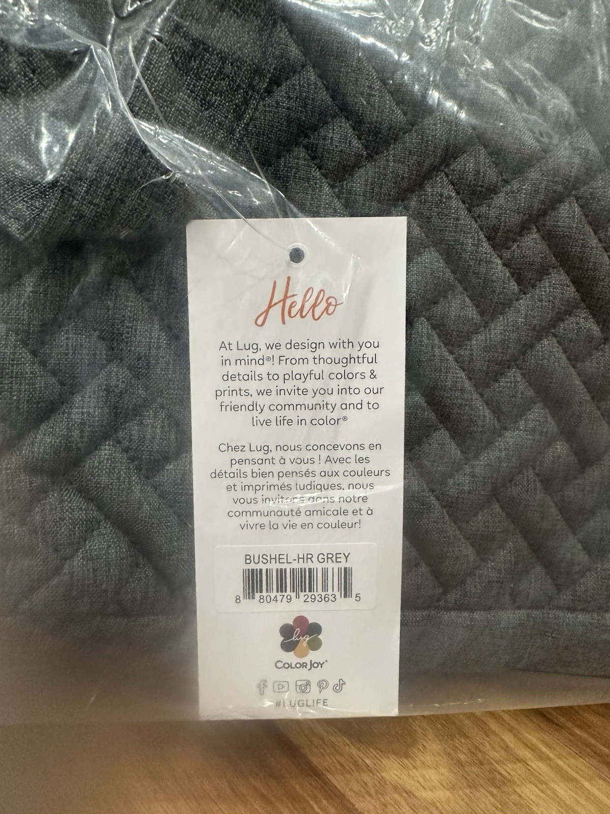 NWT Lug Bushel Home Organizer Double Handle Basket/Bin Heather Grey