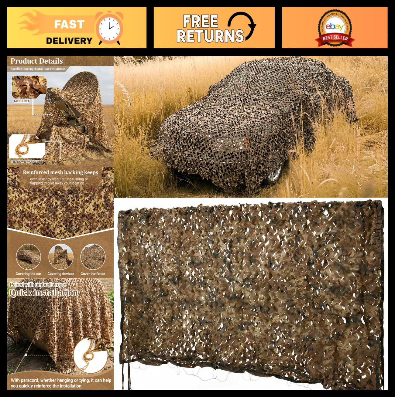20x13 ft 3D Camouflage Net - Woodland Hunting Cover, Tactical Shade, Includes Ti