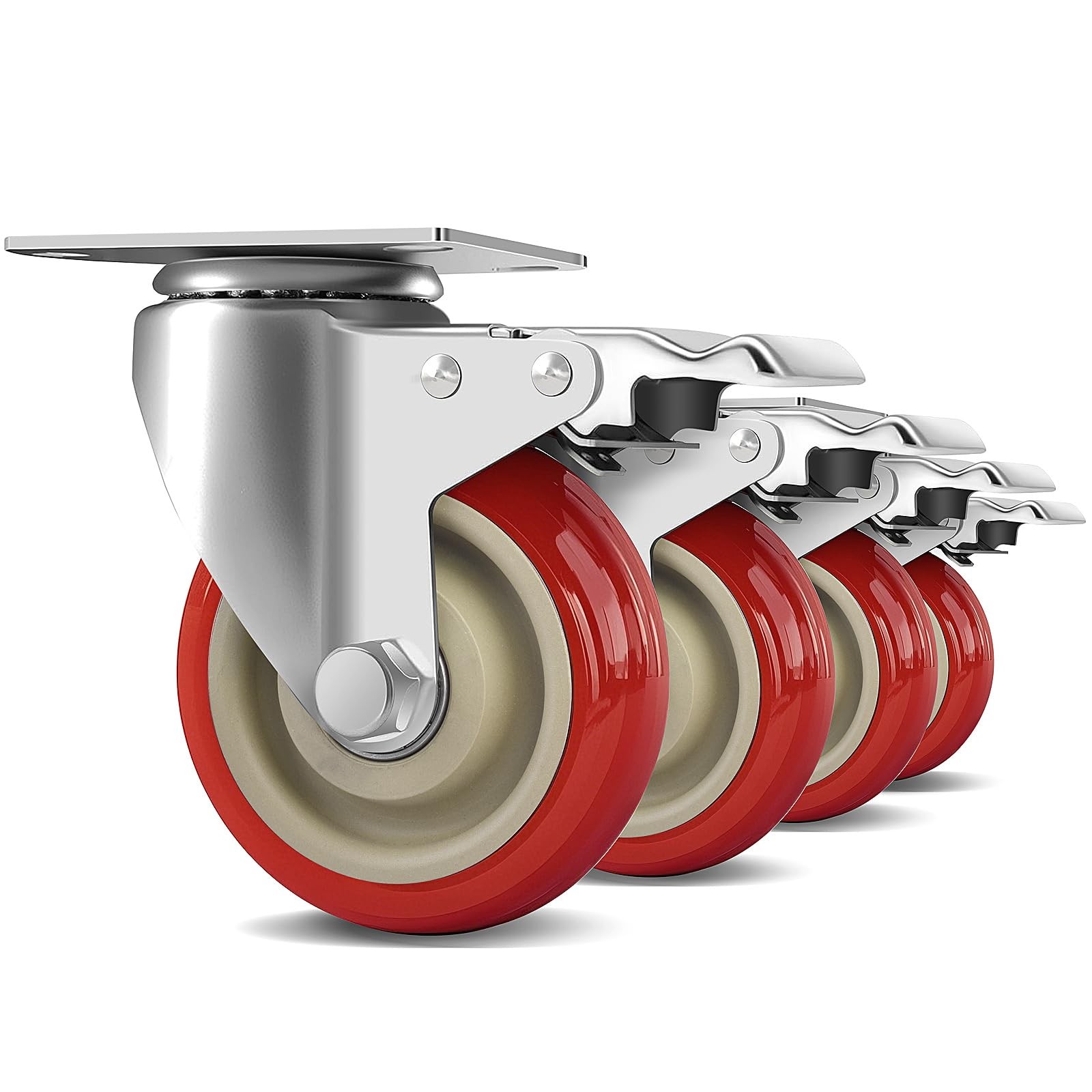 4-Set 4-inch Heavy Duty Swivel Caster Wheels with Brake 2200lbs Load