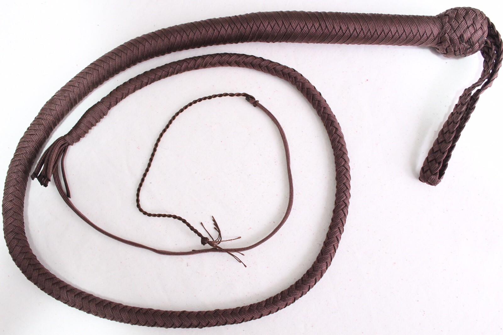 Bullwhip 4 Ft Long, 12 Plaited Nylon Weaving Whip, Dark Brown, Hand Crafted
