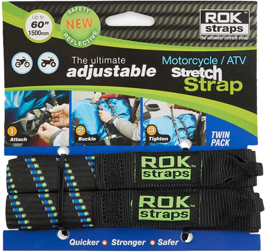 Rok Straps Adjustable Motorcycle Luggage Straps 1500mm 60" 2 Pack - Black/Blue