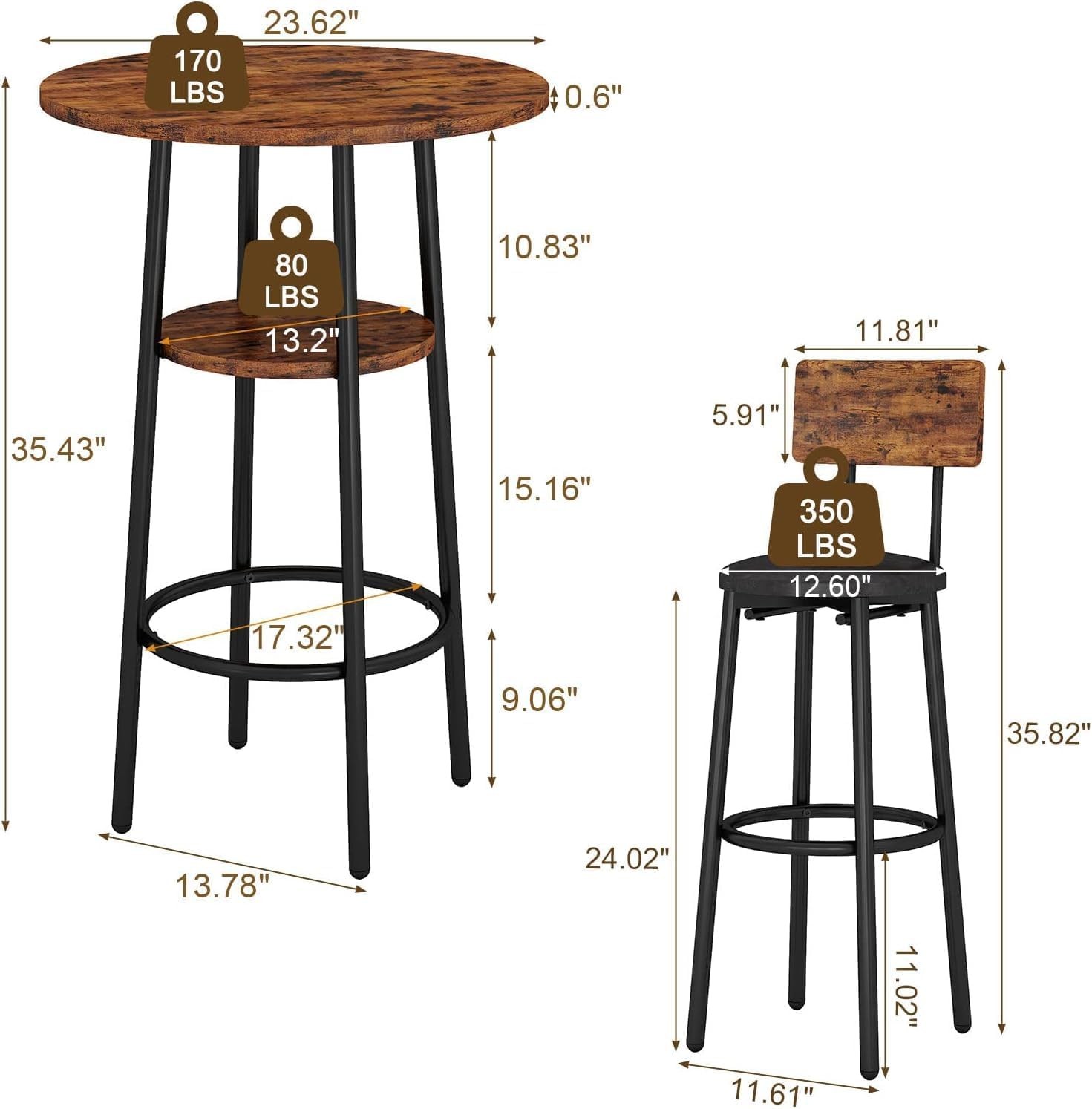 3-Piece Dining Table Set 2 Small Round Kitchen Table W/ 2 Chairs Counter Height