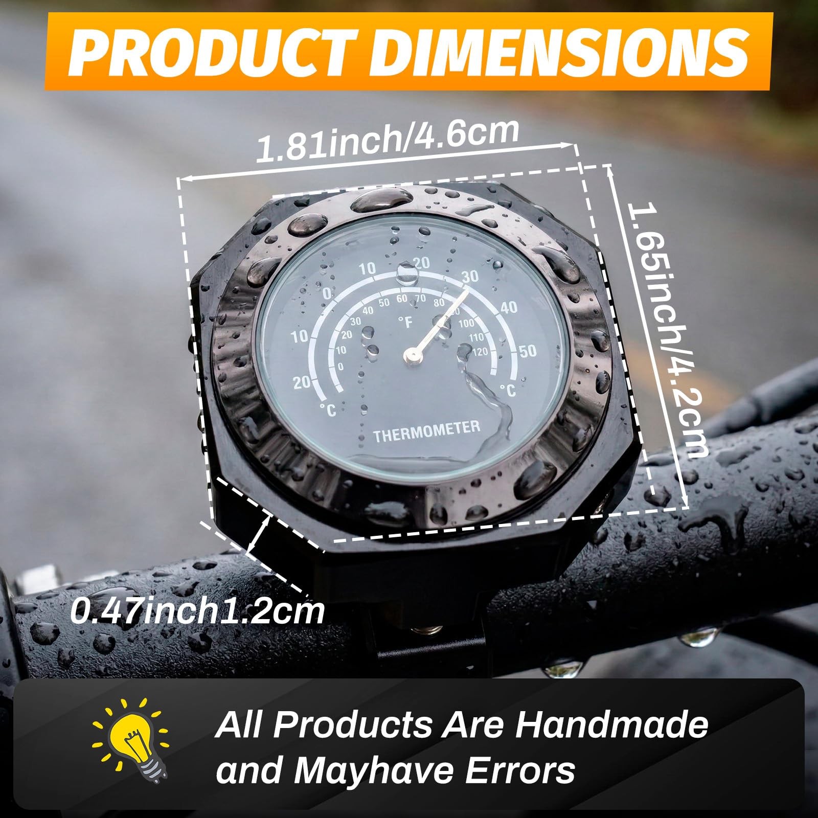 Motorcycle Handlebar Thermometer, Waterproof, Luminous, Alloy, Temperature Indicator...
