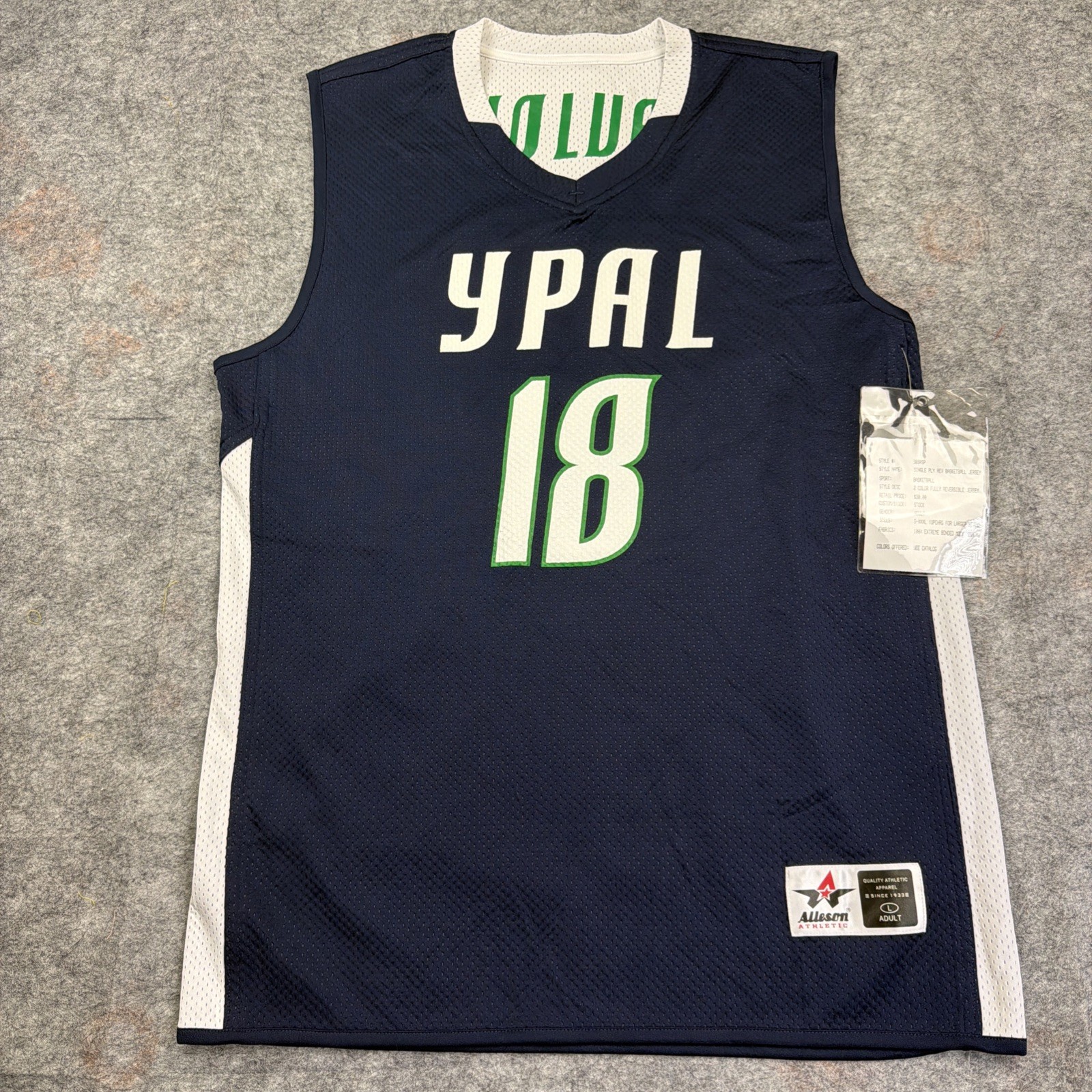 Reversible Basketball Practice Jersey Large Alleson Athletic Navy Blue #18