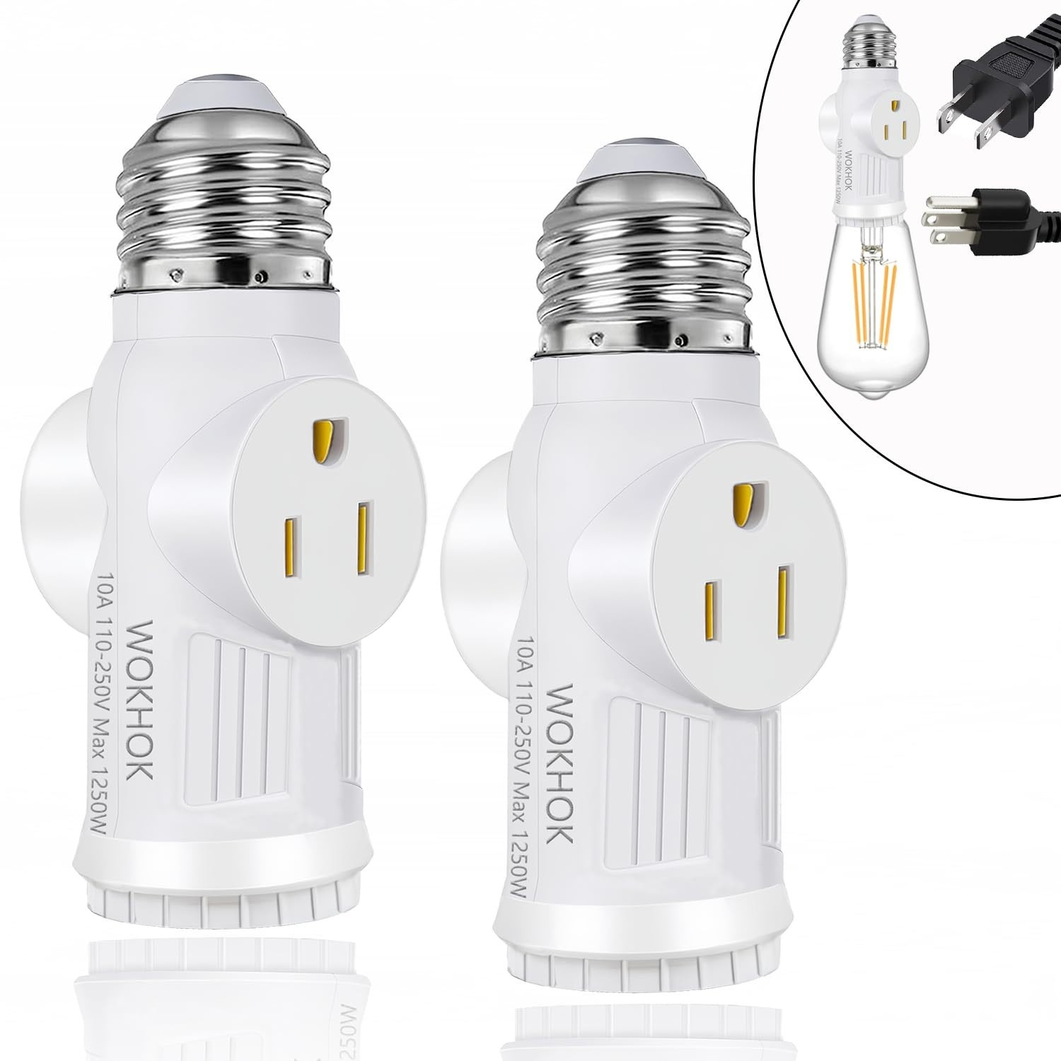 Light Socket to Plug Adapter,Convert E26 Light Socket to 2/3 Prong 2 Pack