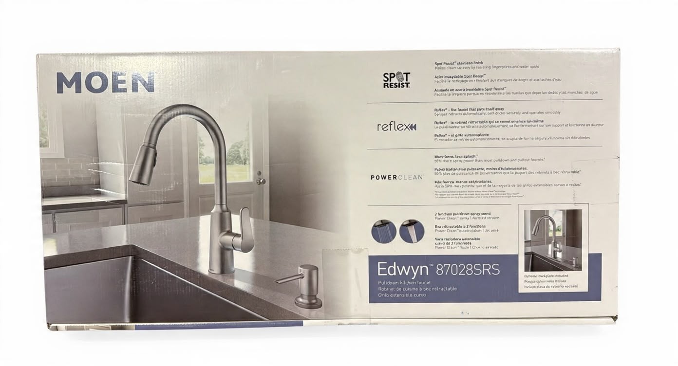 Moen Edwyn Spot Resist Faucet w/ Sprayer Includes Deck Plate & Soap Dispenser