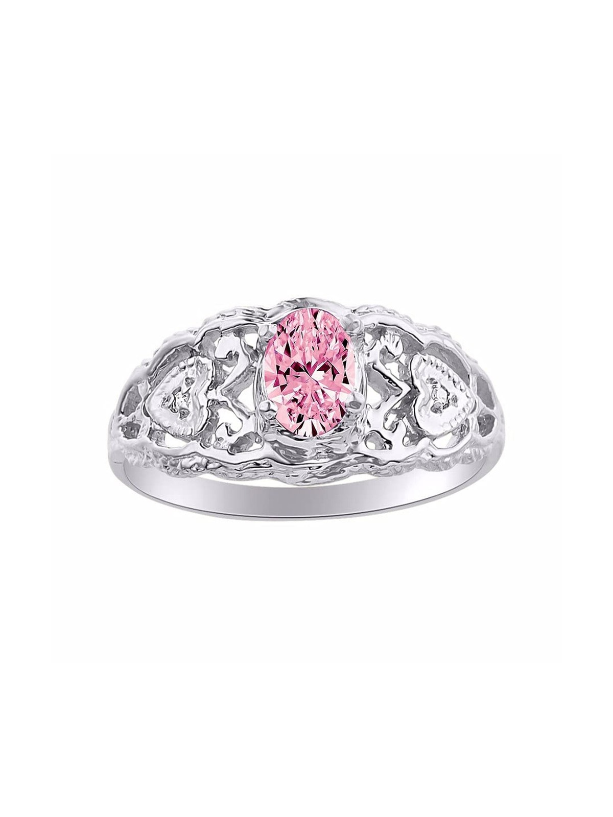 Rylos Ring with Filigree Heart, 6X4MM Gemstone, and Diamonds - Birthstone Jew...