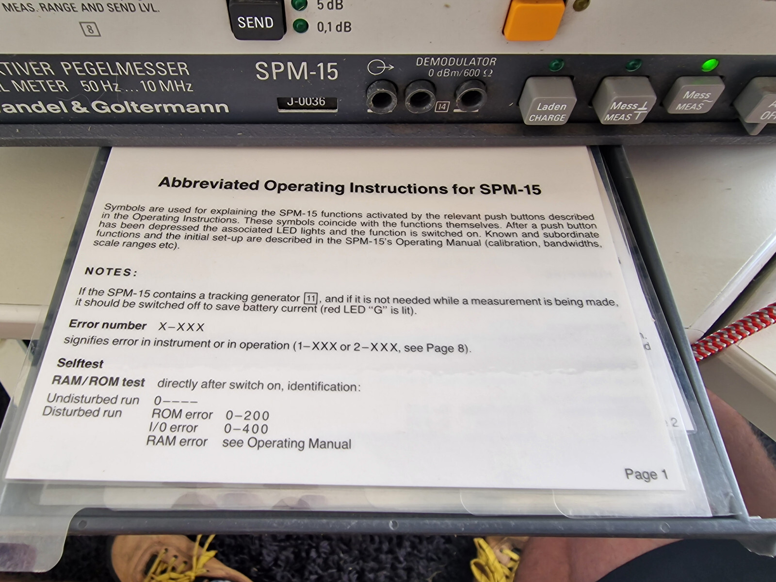 Wandel & Goltermann SPM-15 Selective Voltmeter Tracking Generator 10MHz