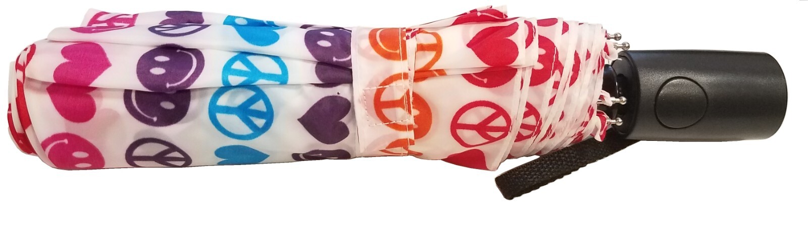 totes BASIC Umbrella Hearts, Peace Signs, Smiley Face Emojis Compact 42" Arc NEW