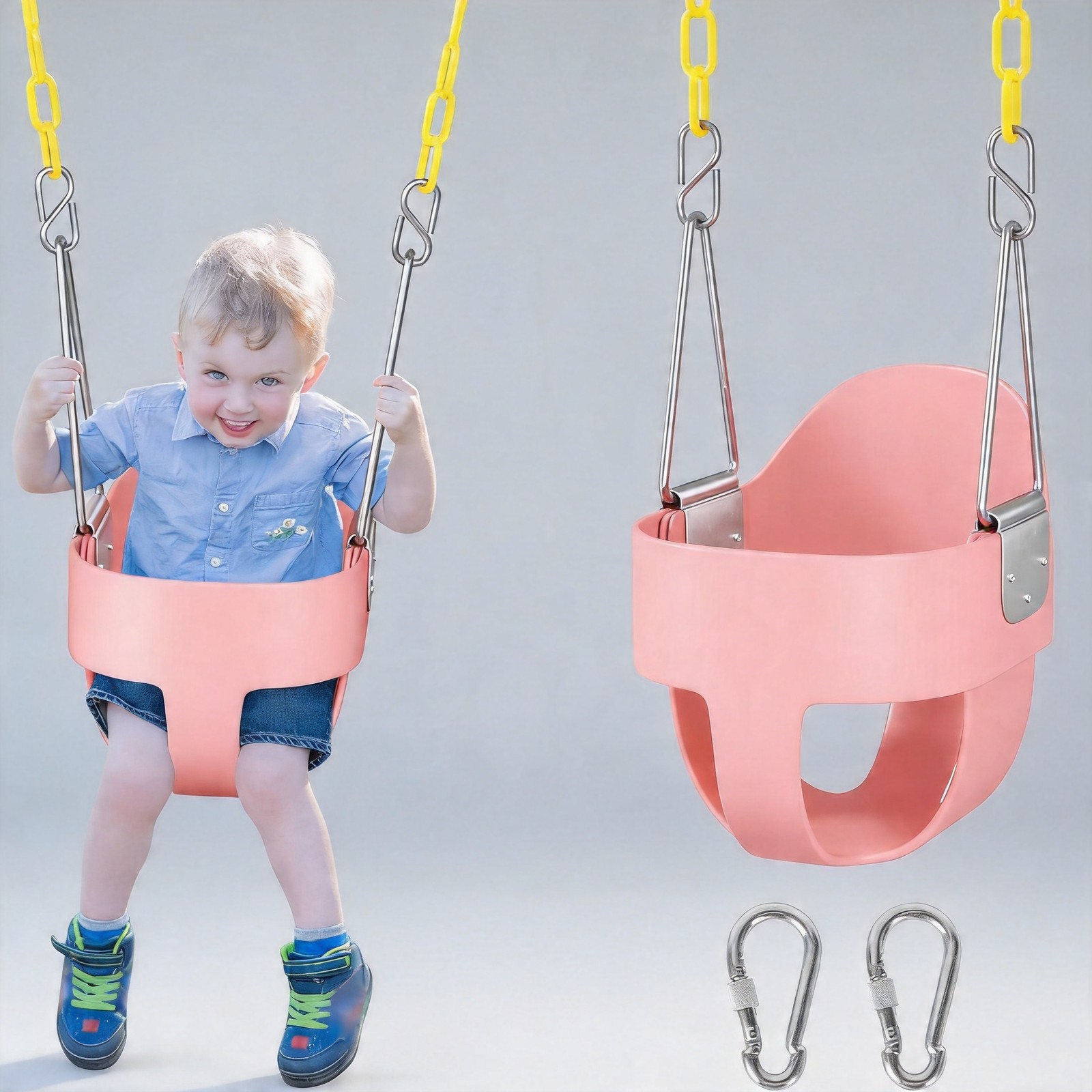 DECORLIFE Toddler Swing High Back Full Bucket Baby Seat Max.330lb Capacity, Pink