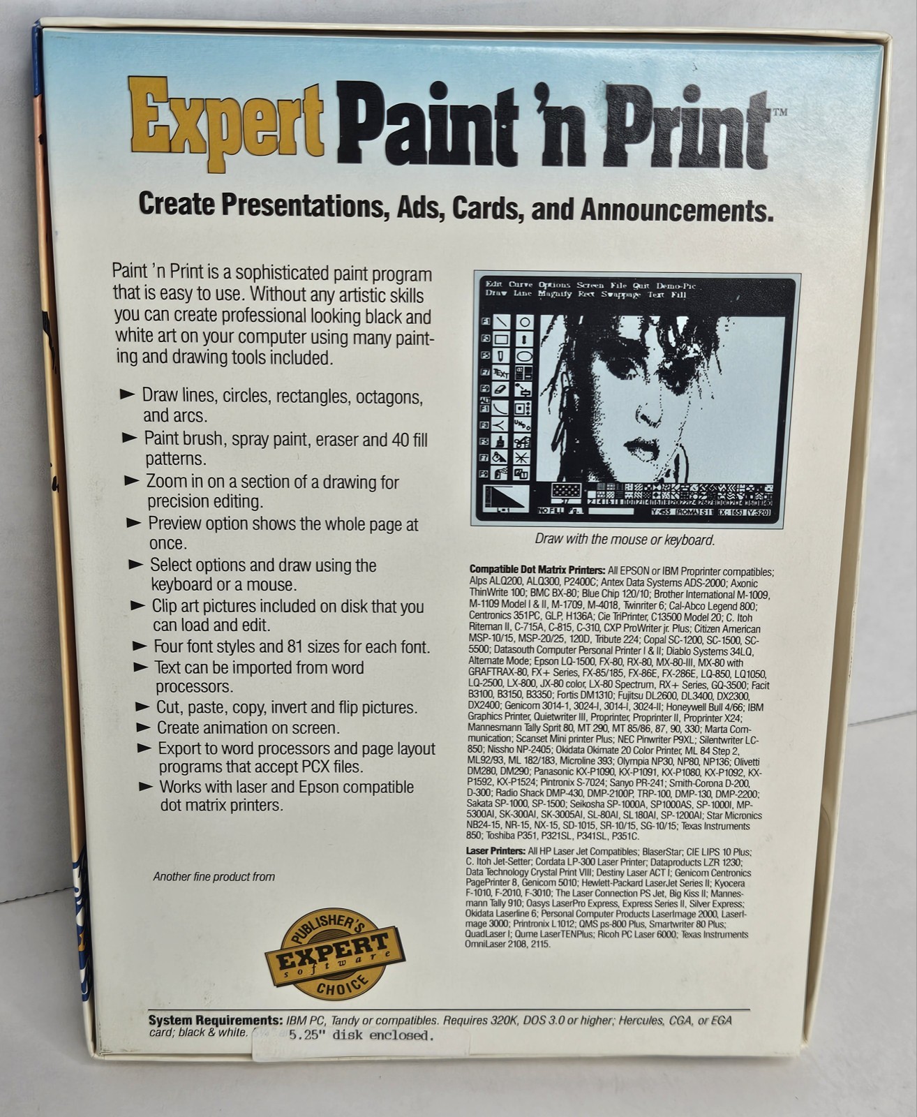 Paint 'N Print Expert Software Vintage PC IBM Tandy PC Software 5.25" Disk HTF!