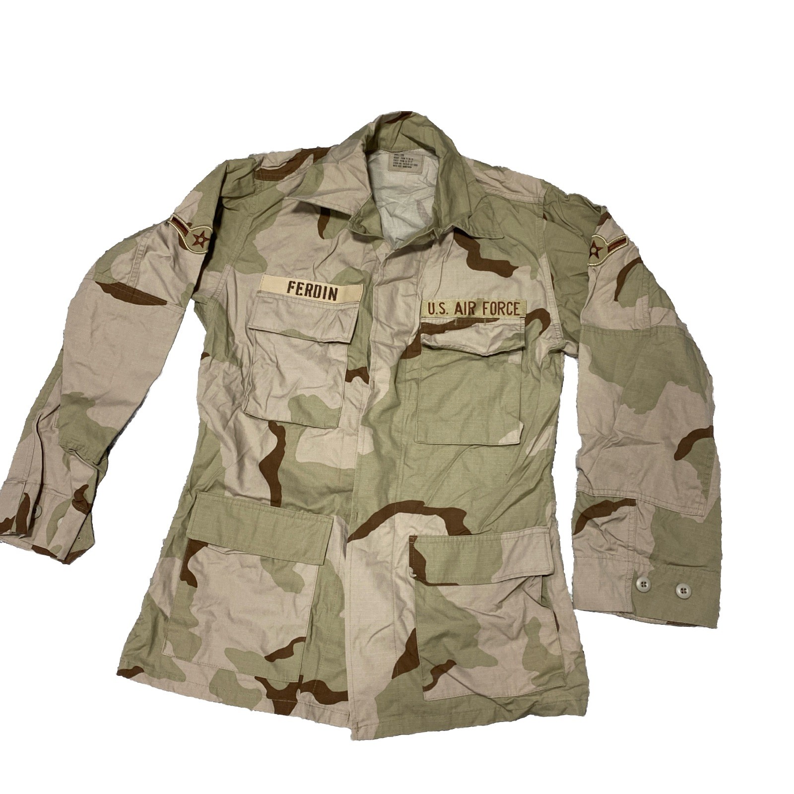 USAF DESERT COAT CAMO COMBAT SZ Small Long “Ferdin” Air Force Riptstop