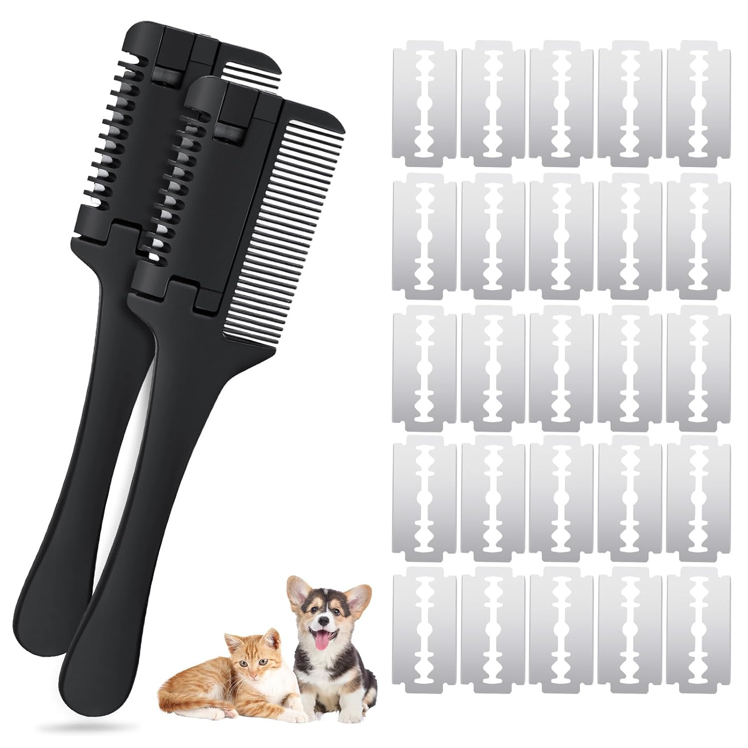 2-In-1 Pet Grooming Comb for Dogs and Cats - 2 Combs with 20 Extra Blades for Tr