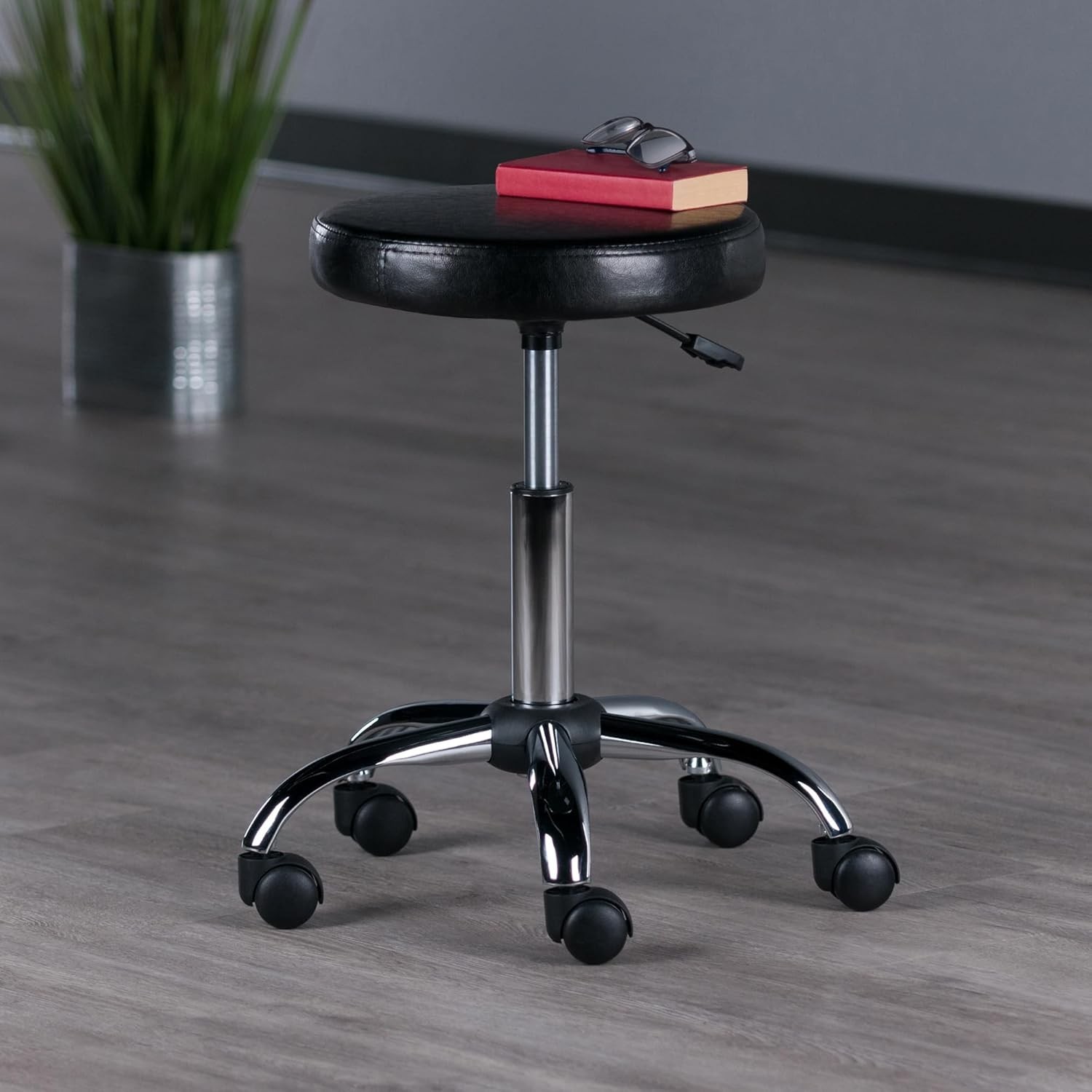 Wood Clark Round Cushion Swivel Stool with Adjustable Height