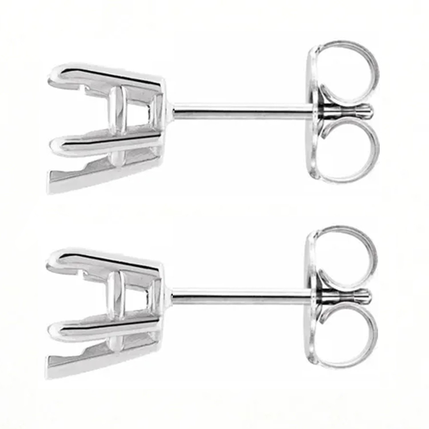 Earring Mountings Heart Cut Solid 14K White Gold 5 Prong Friction Back  - 1 Pair