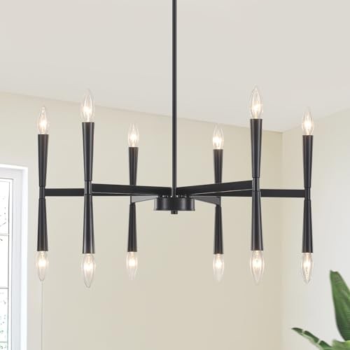 27.56 inch Large Modern Farmhouse Chandelier, Foyer Entryway Chandelier Black