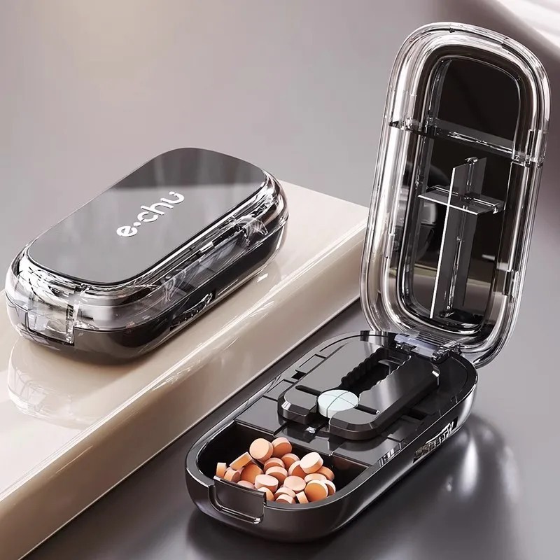Adjustable Precise Pill Cutter Storage Box Portable Drug Tablet Medicine Dust US