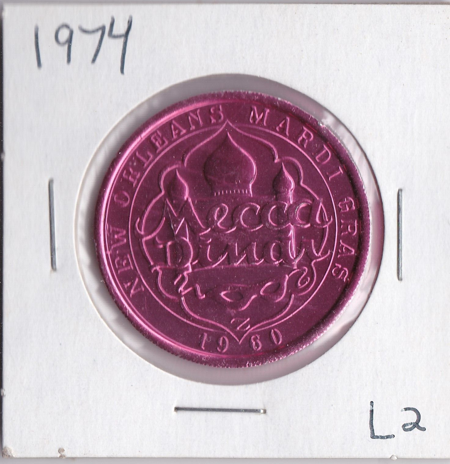 1974 Mecca Dinar  ALUMINUM  MARDI GRAS DOUBLOON/WISH ME AN ISLAND (L2)