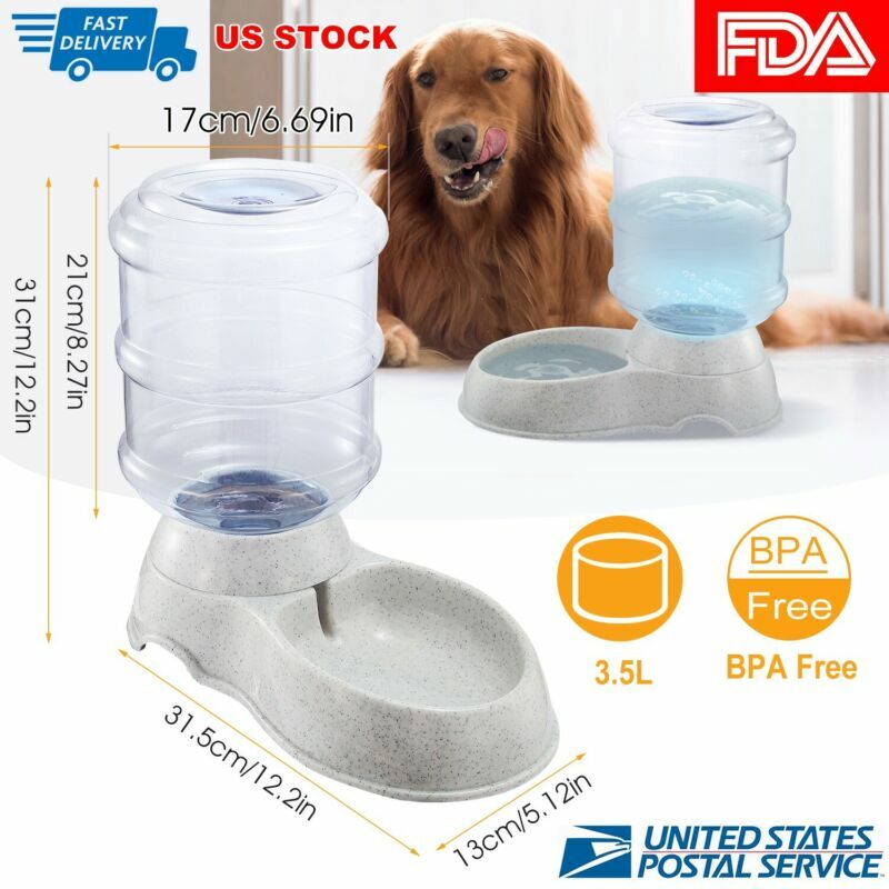 Automatic Water 1 Gallon Gravity Dispenser Dog Cat Pet Drinking Fountain Bowl