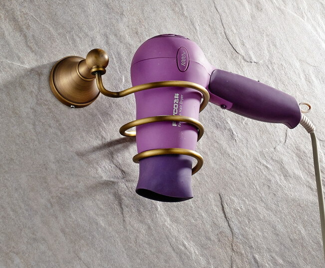 Antique Brass Bathroom Wall Mounted Hair Dryer Holder Accessories 2ba144