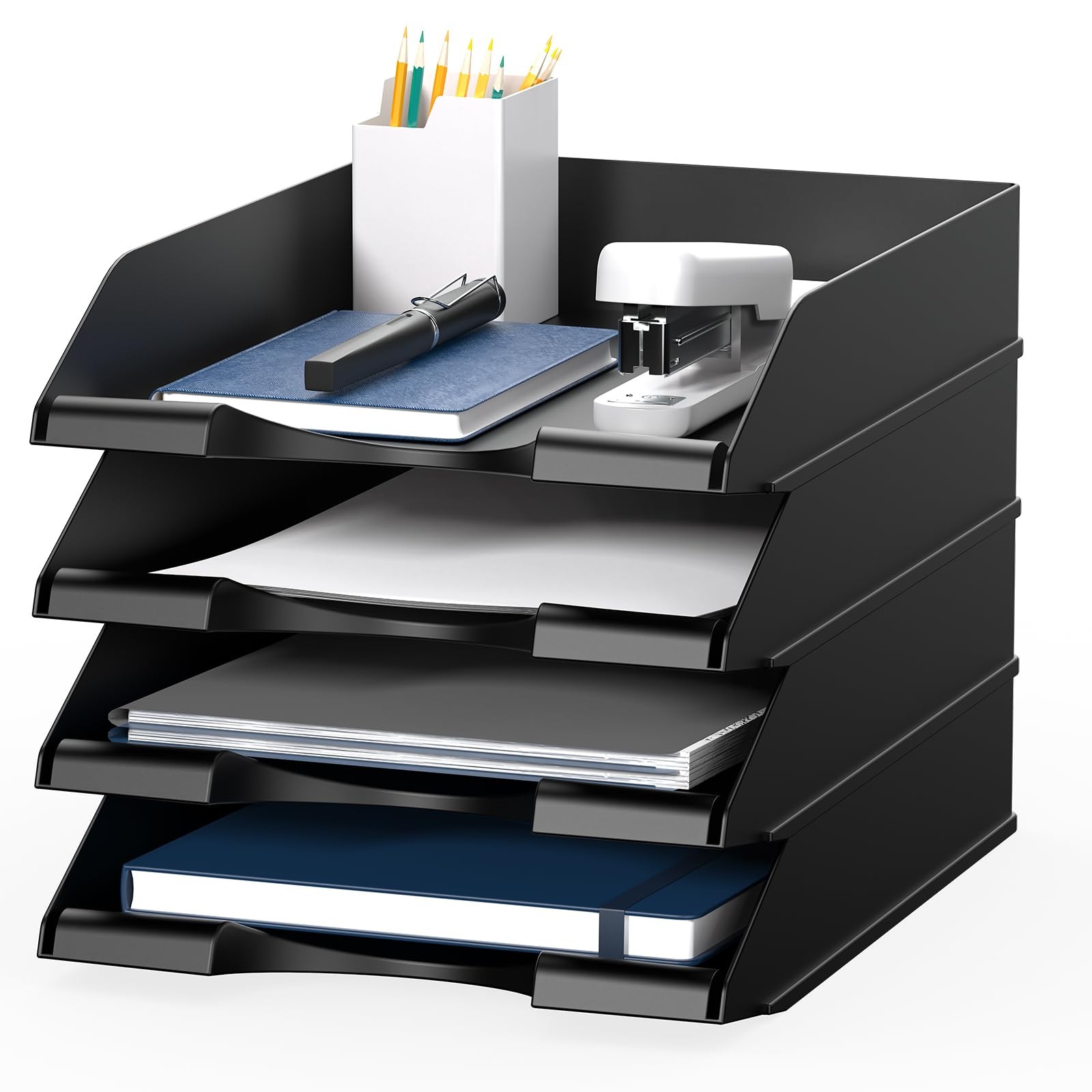 4 Pack Stackable Paper Trays for Letter Documents, Desktop File Organizers fo...