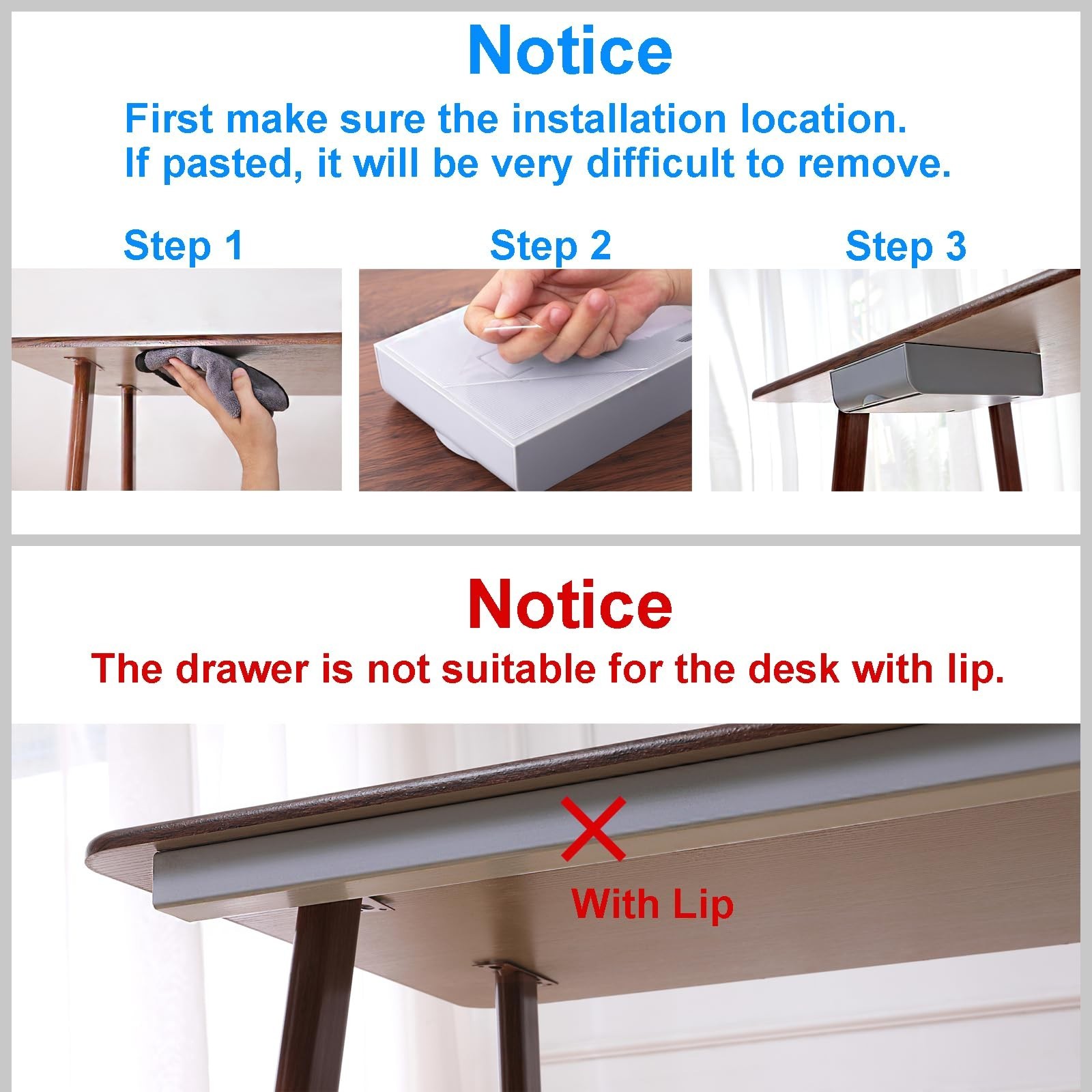 2 Pack Under Desk Drawer Self-Adhesive Desktop Storage Organizer, Hidden Atta...