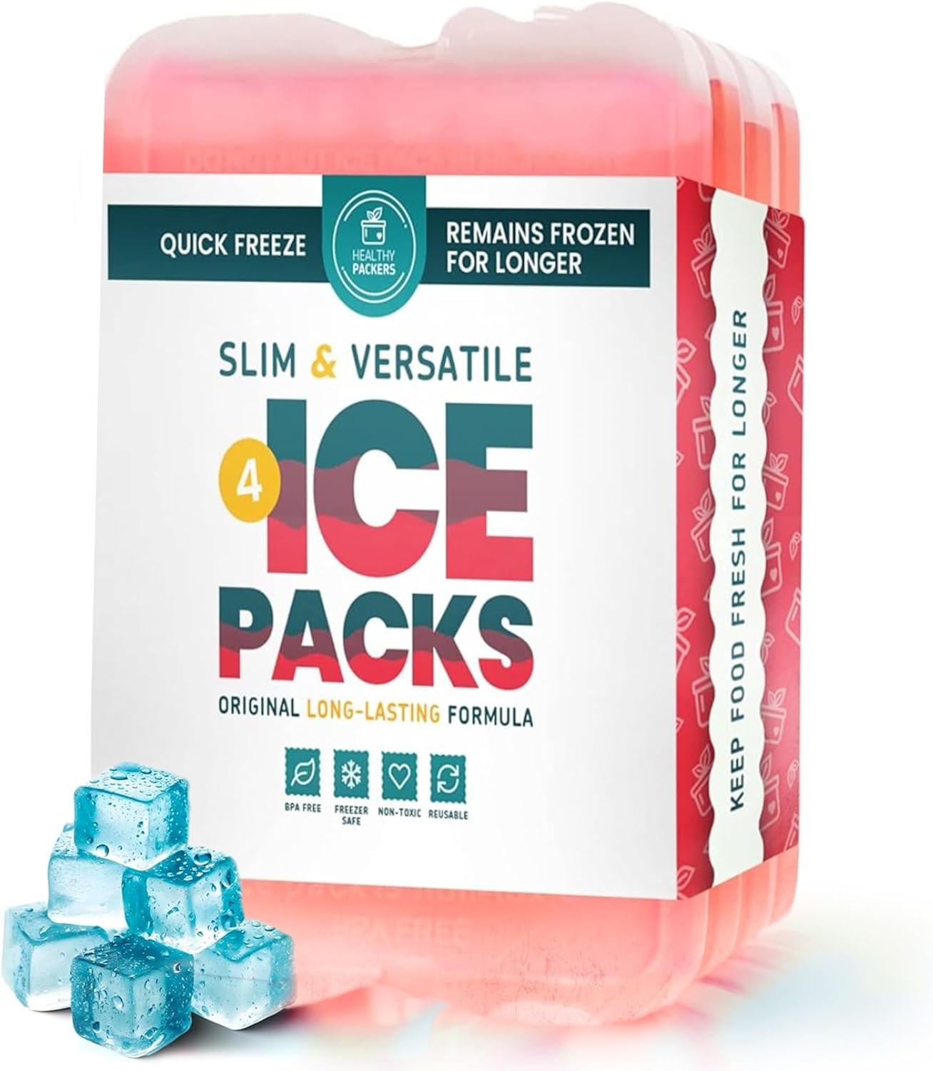 Healthy Packers® Red Ice Packs for Lunch Boxes - Freezer Packs (Red | 4-pack)