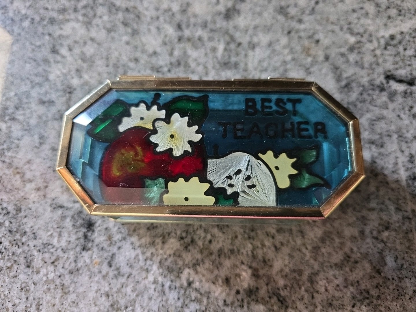 Stained Glass Floral Trinket Box, Teacher Gift, 5"