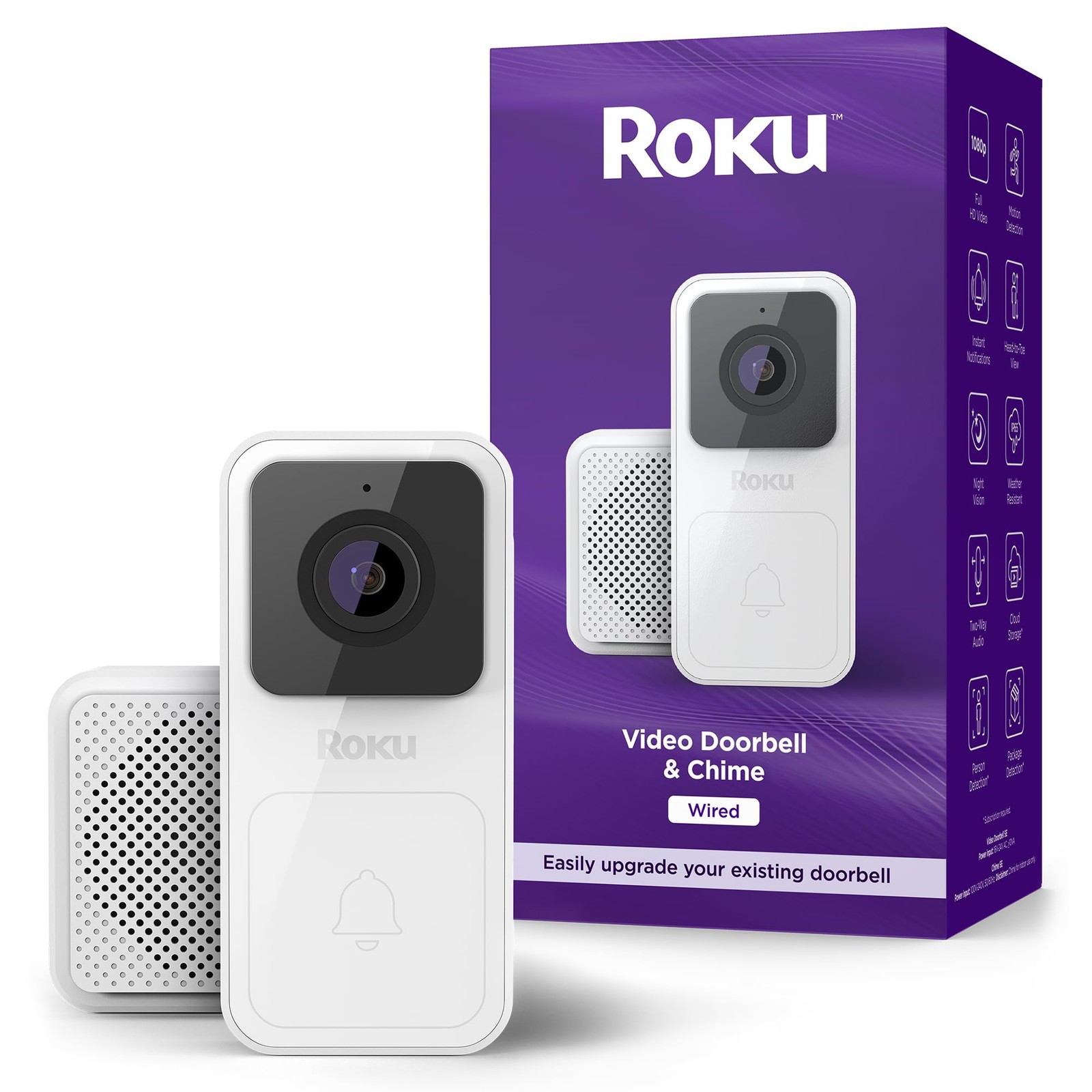 Roku Smart Home Wired Video Doorbell & Chime - 1080p HD Night Vision Ultrawide