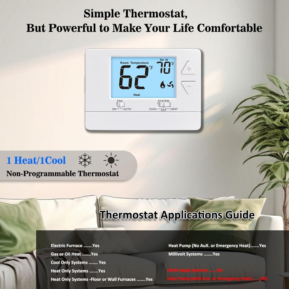 NonProgrammable Thermostat for Home, Digital Energy-Saving Thermostat,Single-Sta