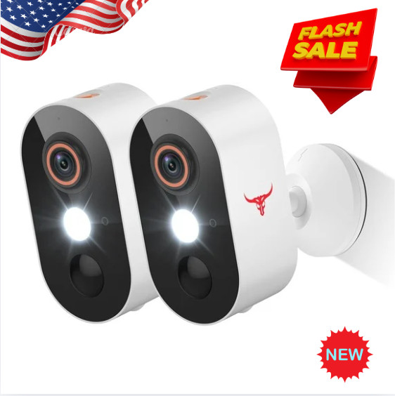 2 Pack Wireless Security Camera System Smart Night Vision Outdoor WiFi Cameras