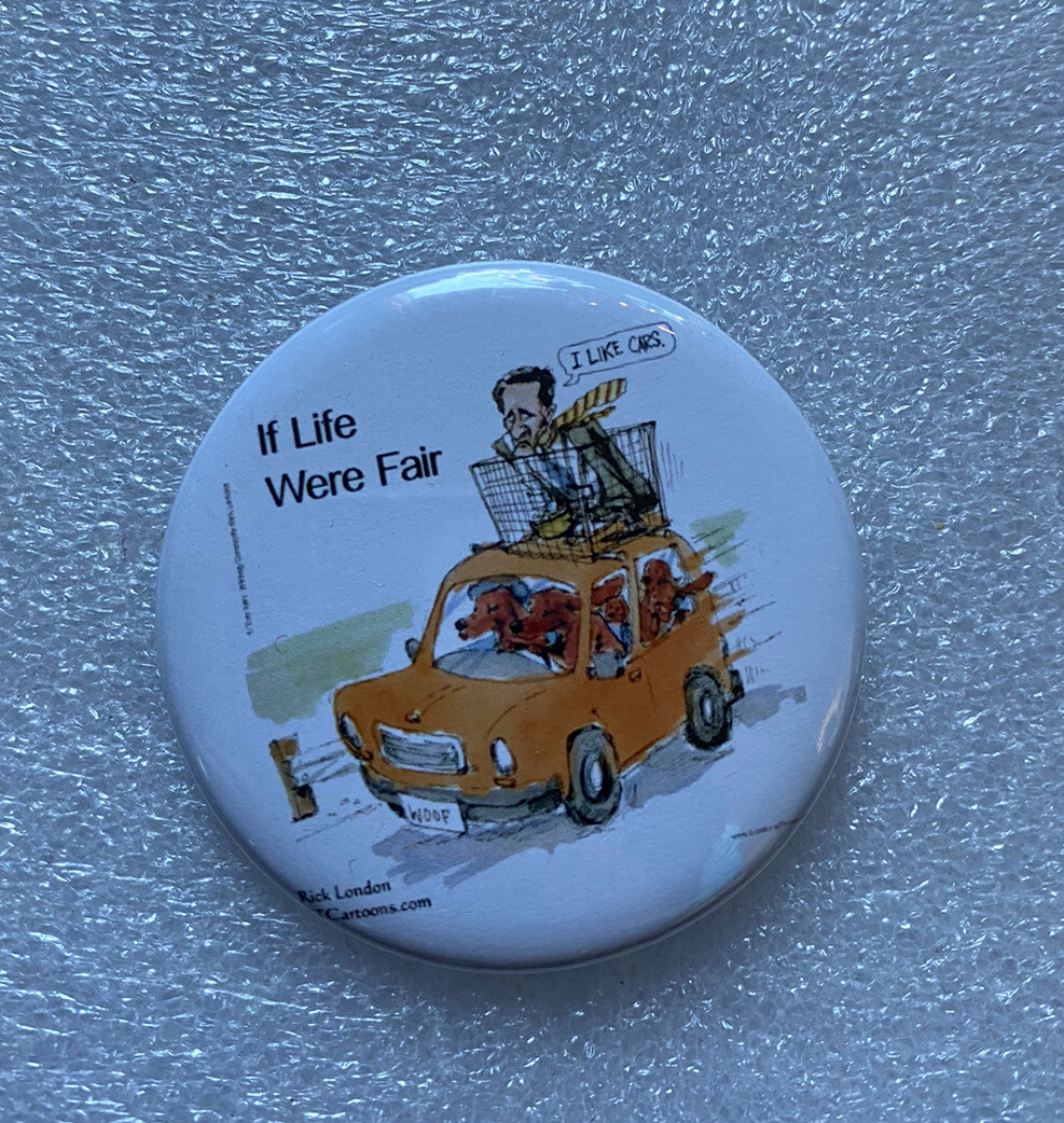 Rick London Cartoon Anti Mitt Romney pin button political dog-on-the-car story