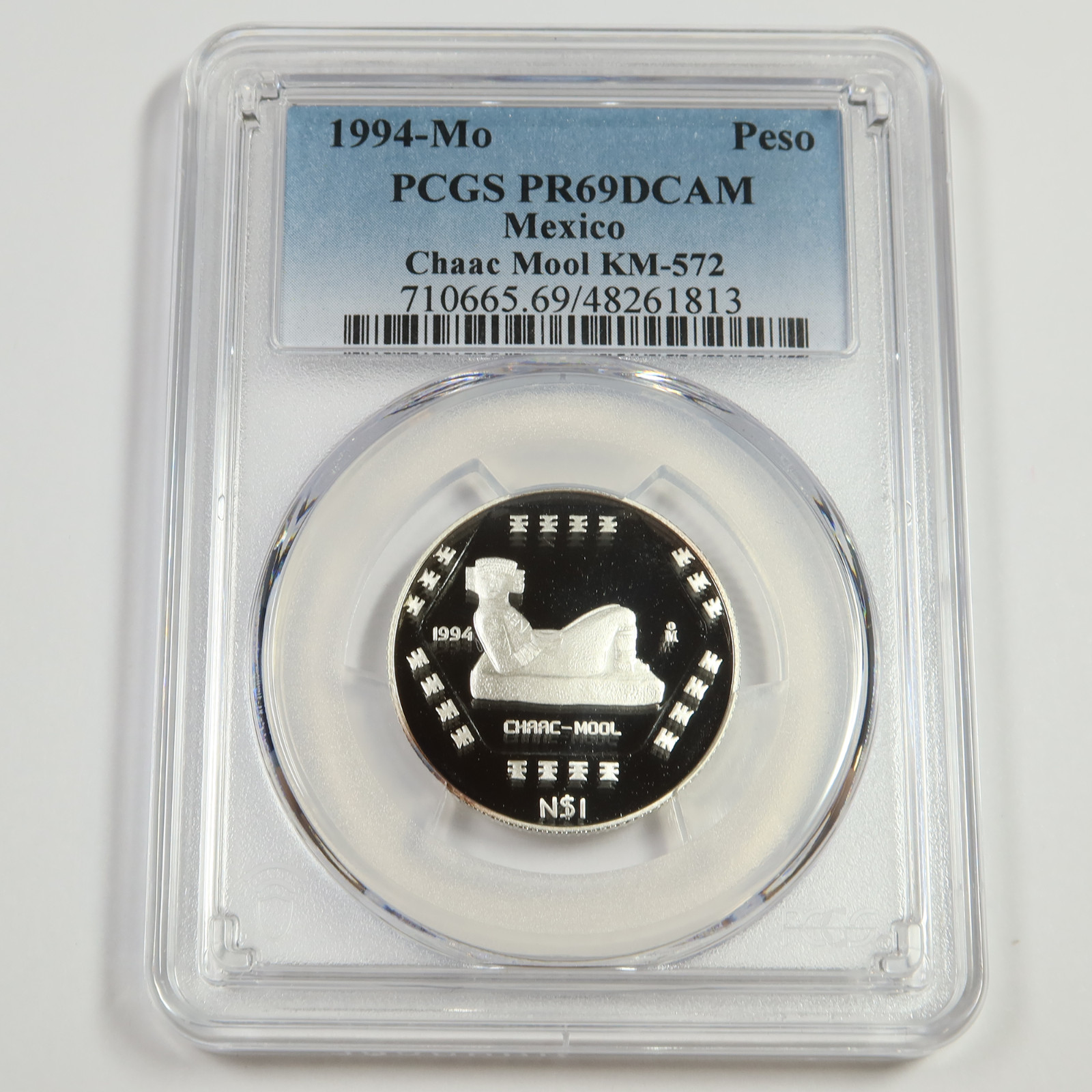 1994 Mo PCGS PR68 DCAM - MEXICO - SILVER Chaac Mool Peso Coin - KM-572 #51280A