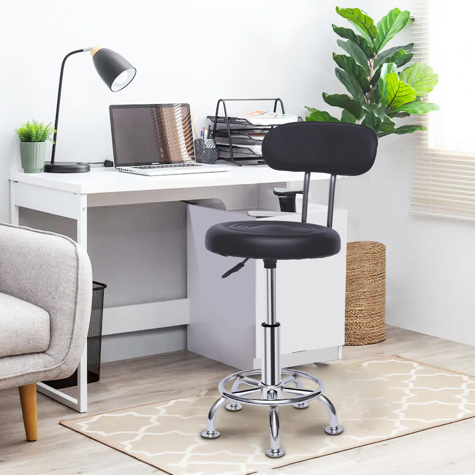 Hydraulic Garage Work Chair Leather Work Shop Stool Bench Height-Adjustable