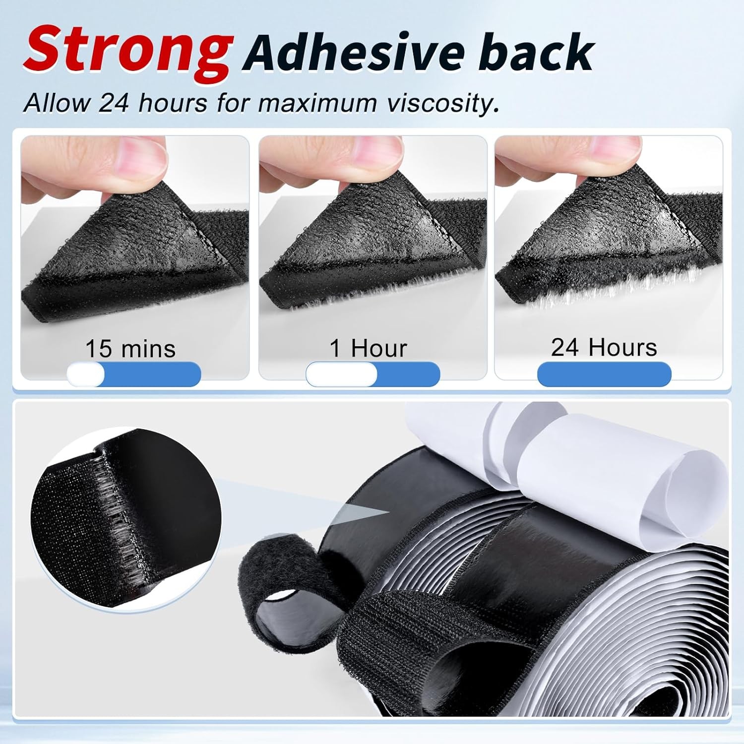 2 Inch x 15Ft Hook and Loop Strips with Adhesive, Double 2 In x 15Ft, Black