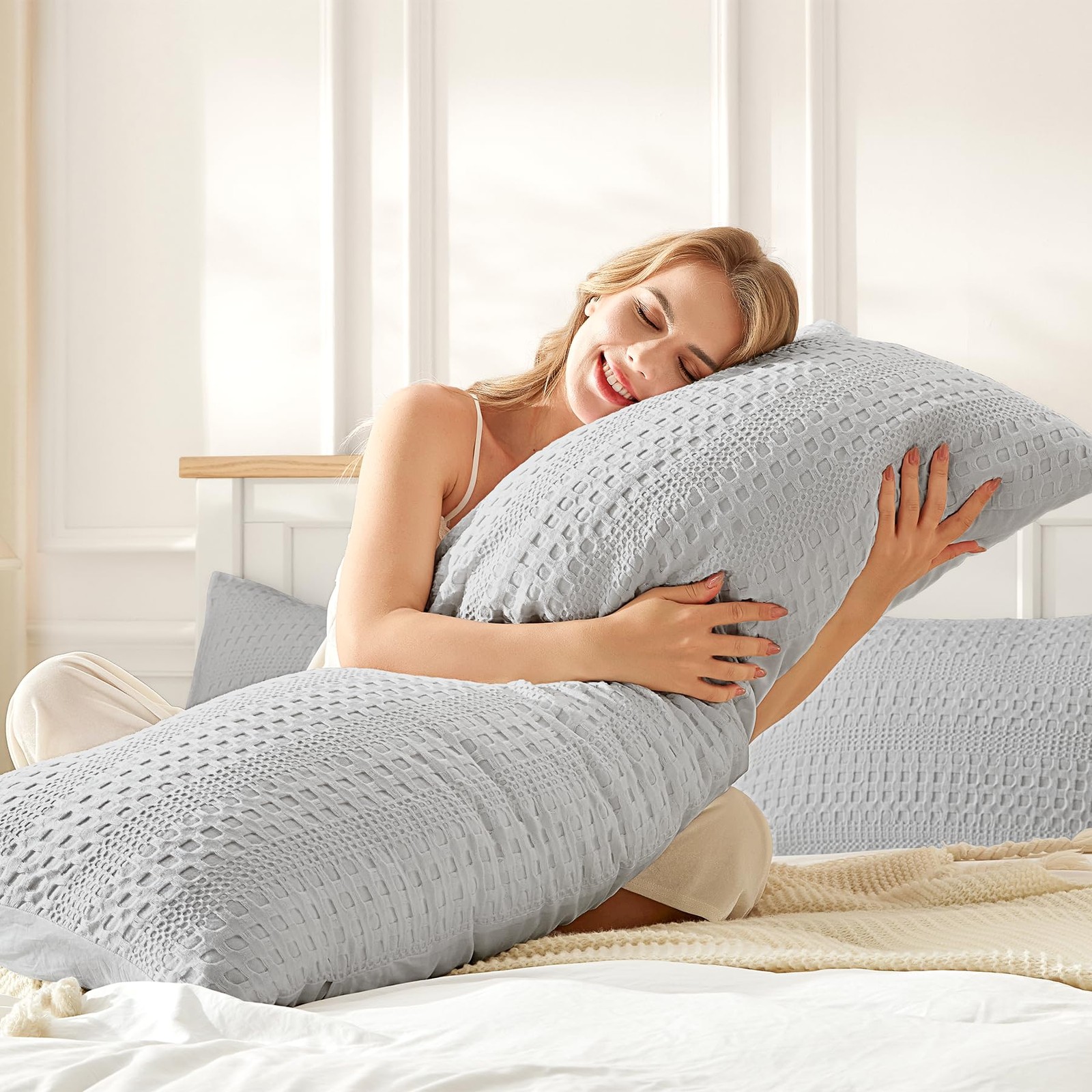 100% Coton Waffle Weave Body Pillow Pillowcase 1 Pack, Ultra Soft Aesthetic B...