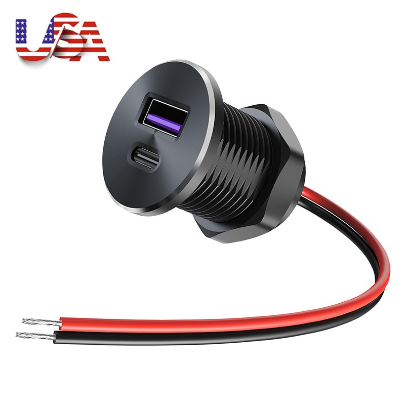 30W PD Type C Dual USB Port Car Charger Power Socket Outlet For Marine Boat RV
