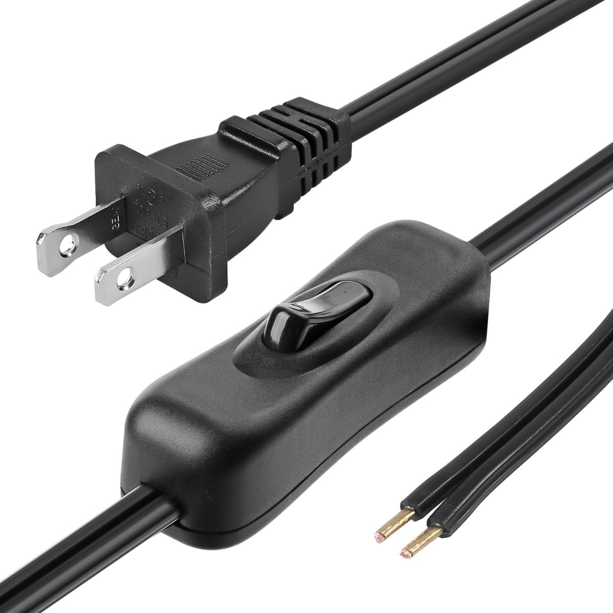 6FT Lamp Power Cord With Inline Button Switch 18AWG SPT-2 Plug Stripped Ends